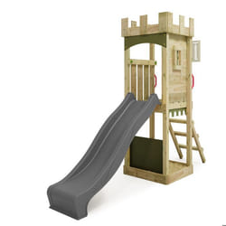 FATMOOSE Aire de jeux Portique bois TreasureTower avec toboggan anthracite Maison enfant extérieure avec bac à sable