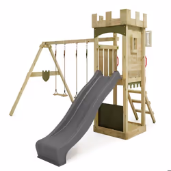 FATMOOSE Aire de jeux Portique bois TreasureTower avec balançoire et toboggan anthracite Maison enfant extérieure avec bac à  ...