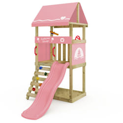 Wickey - tour de jeu DinkyHouse pour tout-petits avec toboggan et échelle d'escalade – rose pastel