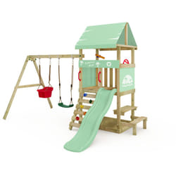 Wickey - tour de jeu DinkyHouse pour tout-petits avec toboggan et table de pique-nique – vert pastel