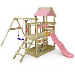 Wickey - maisonnette tour de jeux TurboFlyer avec balançoire et toboggan, tour d'escalade avec bac à sable, échelle et accessoires de jeu – rose