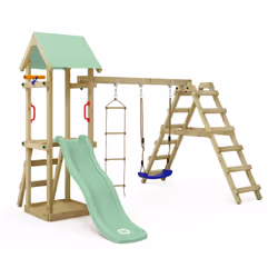 Aire de jeux avec balançoire et structure d'escalade Wickey TinyLoft Derrière de merveilleuses montages, vallées et rivières  ...