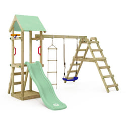Wickey - maisonnette tour de jeux TinyLoft avec balançoire et toboggan, tour d'escalade avec bac à sable, échelle et accessoires de jeu – vert pastel