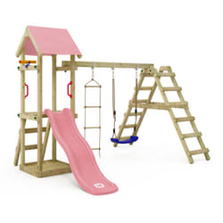 Wickey - maisonnette tour de jeux TinyLoft avec balançoire et toboggan, tour d'escalade avec bac à sable, échelle et accessoires de jeu – rose pastel