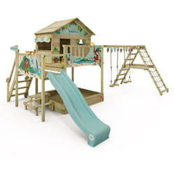Wickey - tour de jeux Disney Saga avec balançoire et toboggan, maisonnette sur pilotis avec bac à sable, échelle de corde et accessoires de jeu –