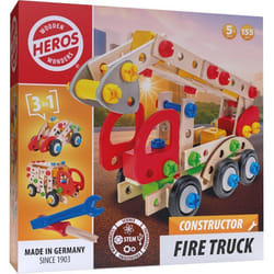 HEROS Constructor - Camion de pompier à construire - En bois 100 % certifié FSC® - 155 pièces - Dès 5 ans