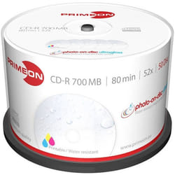 CD-R 80 vierge Primeon 2761109 tour 50 pc(s) 700 Mo 80 min imprimable surface ultra-brillante étanche indélébile
