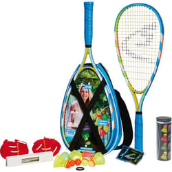 Set de speedminton - SPEEDMINTON - S700 - Raquettes en aluminium - 5 speeders - Design élégant jaune-vert-bleu