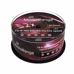MediaRange MR208, 52x, CD-R, 120 mm, 700 Mo, Boîte à gâteaux, 50 pièce(s)