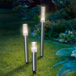 Balise solaire décorative - ESOTEC - Trio Sticks - Blanc chaud - Inox - 3 longueurs différentes