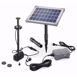 Découvrez les caractéristiques de l'article Kit pompe solaire bassin avec batterie et led 160L-5W Pas besoin d'électricité et ...