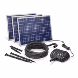 Découvrez les caractéristiques de l'article Kit pompe solaire cascade fontaine gros débit Premium 5000L-150W SolairePratique, ...
