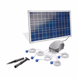 Découvrez les caractéristiques de l'article Oxygénateur solaire plan d'eau gros débit 600L-25W Pro Cet aérateur bassin solair ...