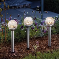 Balise solaire décorative - ESOTEC - Golden Balls - 8 leds - Verre craquelé - Inox