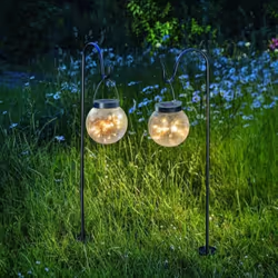 Balise lanterne solaire globe verre craquelé filament led Golden Globe lot de 2