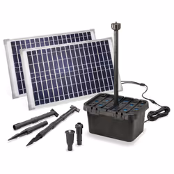 Découvrez les caractéristiques de l'article Kit pompe solaire bassin avec filtre Fountain Pro 1750L-50W Ce kit pompe solaire  ...