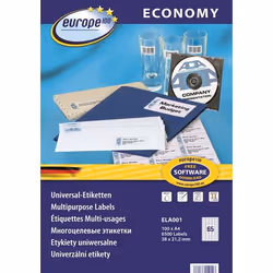 Avery ELA001, Blanc, Imprimante d'étiquette adhésive, A4, 3,8 cm, 2,12 cm, 6500 pièce(s)