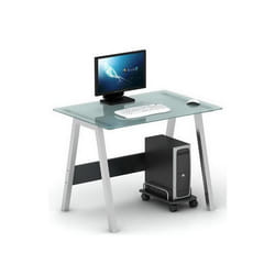 Bureau - hjh OFFICE - DELPHI - Argent - Verre trempé - Tubes acier finition aluminium