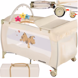 TECTAKE Lit parapluie, Lit bébé pliant, Lit de voyage réglable 132x75x104cm + 1 Sac de Rangement - beige - TU