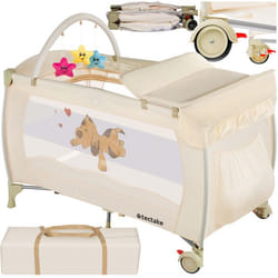 TECTAKE Lit parapluie, Lit bébé pliant, Lit de voyage réglable 132x75x104cm + 1 Sac de Rangement - beige - TU