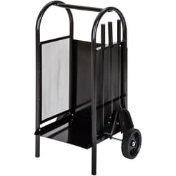 Tectake - Porte bûches en acier pelle, balai et tisonnier avec poignée en acier inoxydable inclus