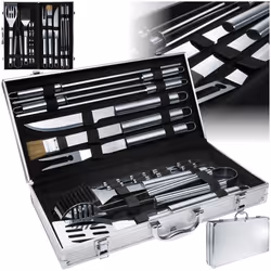 Ustensile à barbecue - TECTAKE - Ensemble de 18 couverts pour barbecue en acier - Gris
