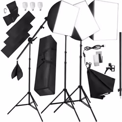 TECTAKE Kit éclairage studio 3 Lampes + Softbox + Trépieds noir