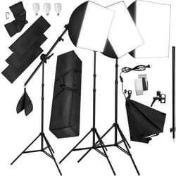 TECTAKE Kit éclairage studio 3 Lampes + Softbox + Trépieds noir