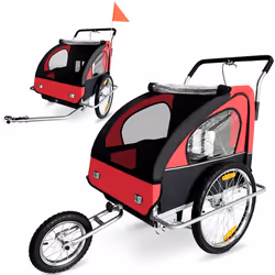 Remorque vélo SAMAX pour 2 enfants Mixte Convertible Jogger - Rouge et Noir