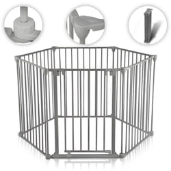 Barrière Parc en Métal 380 cm xxl / Grille pour Cheminée 5+1 Securité Enfant en Gris (5 barreaux avec une porte) - premium - Baby Vivo