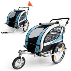 Remorque vélo pour 2 enfants - SAMAX - 2 en 1 - 360° rotatif - Amortisseur Transport Poussette - en Bleu - Silver Frame