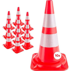 Arebos - 10 x Cône de Signalisation orange blanc réfléchissant 50 cm Cônes de Circulation