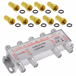 Répartiteur coupleur dantenne TV 8 sorties Fiche F inclue - 100dB 5-2450 MHz