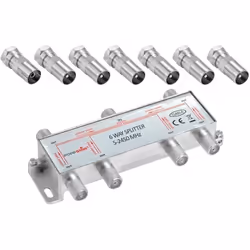 Répartiteur dantenne TV - Poppstar - 6 sorties - 100dB - 5-2450 MHz - Adaptateurs IEC inclus