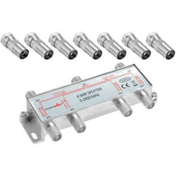 Répartiteur dantenne TV - Poppstar - 6 sorties - 100dB - 5-2450 MHz - Adaptateurs IEC inclus