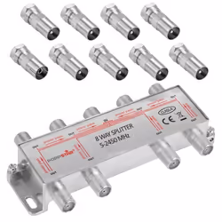 Répartiteur dantenne TV - Poppstar - 8 sorties - 100dB - 5-2450 MHz - Adaptateur IEC inclus