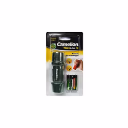 Torche de poche de voyage Camélion référence HP7011, fonctionne avec trois piles de type LR03/AAA, existe en coloris Rouge