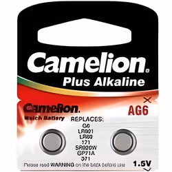 Piles boutons Alcaline AG 6 / LR920 / 371 / 171 / Blister de 2 piles « SANS MERCURE » CAMELION