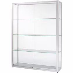 Vitrine sur pieds, hauteur 2000 mm, 2 portes coulissantes, l x p 1500 x 400 mm, anodisé argent. Produit livré = monté. Hauteu ...