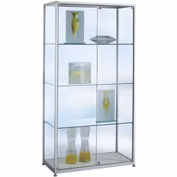 Vitrine sur pieds, hauteur 2000 mm, 2 portes battantes, l x p 800 x 400 mm, chromé brillant. Produit livré = monté. Hauteur = ...