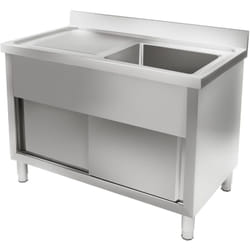 Royal Catering - Meuble Sous Évier En Inox De Qualité Hauteur Réglable Rebord Arrière 2 Portes