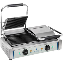 Royal Catering - Machine à Panini Grill De Contact Simple Double Nervuré Emaillé 300°C 2X1 800 w