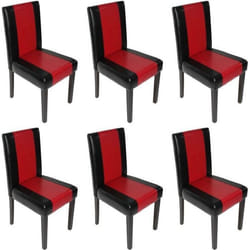 Chaise de séjour Littau - Noir/Rouge - Lot de 6 - Simili-cuir - Pieds foncés