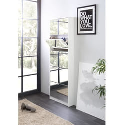 Meuble a chaussures - Blanc et Facades miroir- L58 x H177 x P17 cm - 15 paires - 5 abattants - KOBLENZ