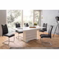 MANTOVA Table extensible 6 a 8 personnes style contemporain blanc et alu - L 160 a 200 cm