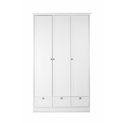 CALICOSY - Armoire 3 portes et 3 tiroirs blanc L120 cm - LANDWOOD
