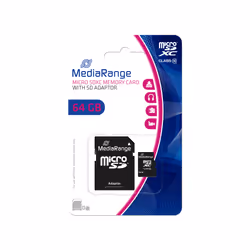 MediaRange MR955, 64 Go, MicroSDXC, Classe 10, 60 Mo/s, 15 Mo/s, Noir