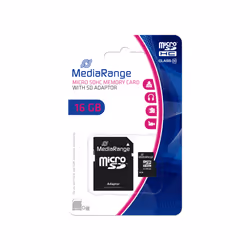 MediaRange MR958, 16 Go, MicroSDHC, Classe 10, Noir