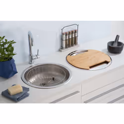 Ensemble bassin rond en acier inoxydable respekta®: incl. panier et planche à découper incl . garniture d'écoulement et de tr ...