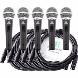 Pronomic Microphone Vocal DM-58 avec Interrupteur Starter Set de 5 avec 5x 5m câble XLR